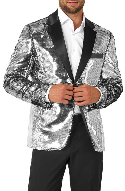 Shiny Silver Sequin Dinner Jacket (Regular & Big)