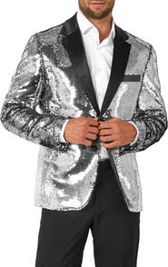OppoSuits Shiny Silver Sequin Dinner Jacket