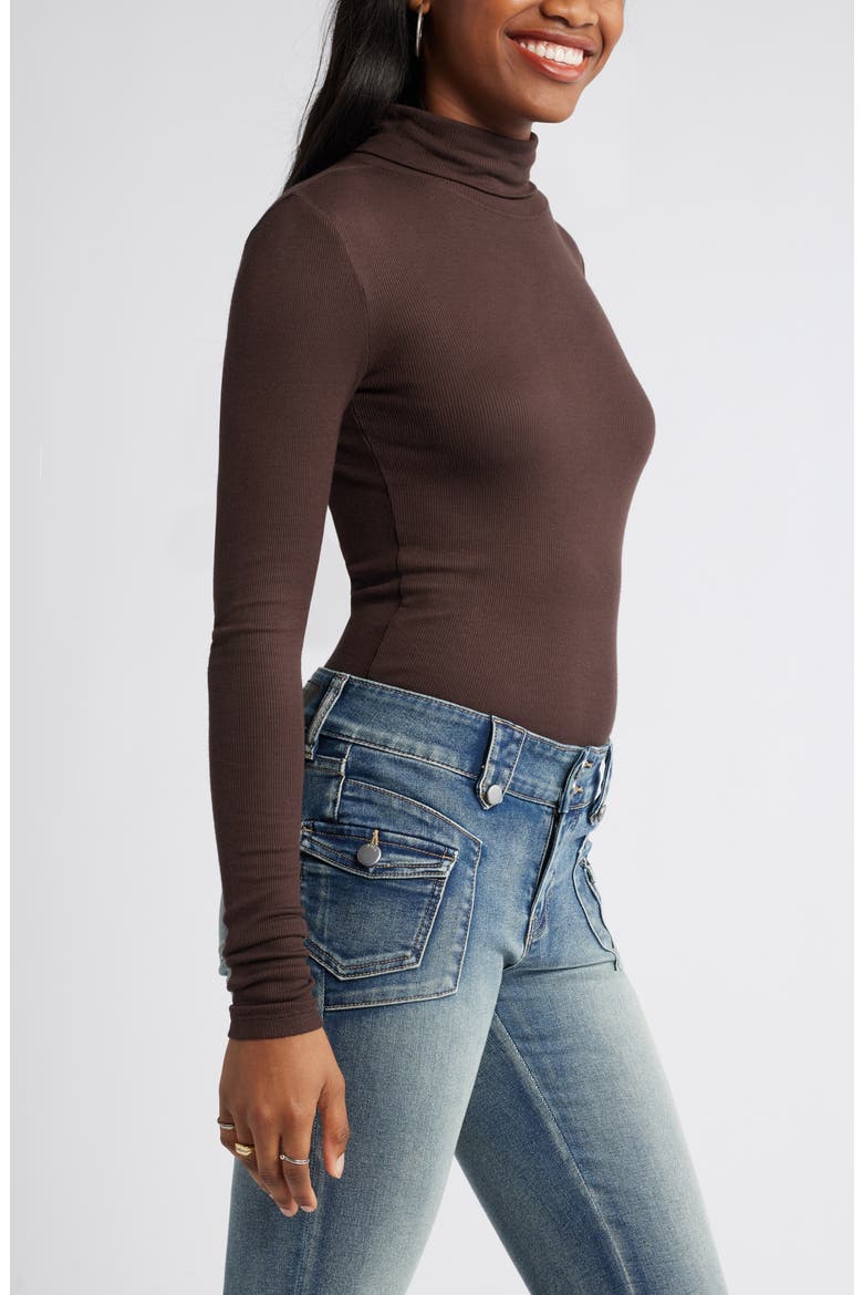 Turtleneck Rib Top, Alternate, color, BROWN COFFEE