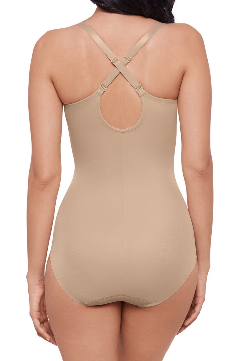 Sheer Mesh Trim Underwire Shaping Bodysuit, Alternate, color, WARM BEIGE