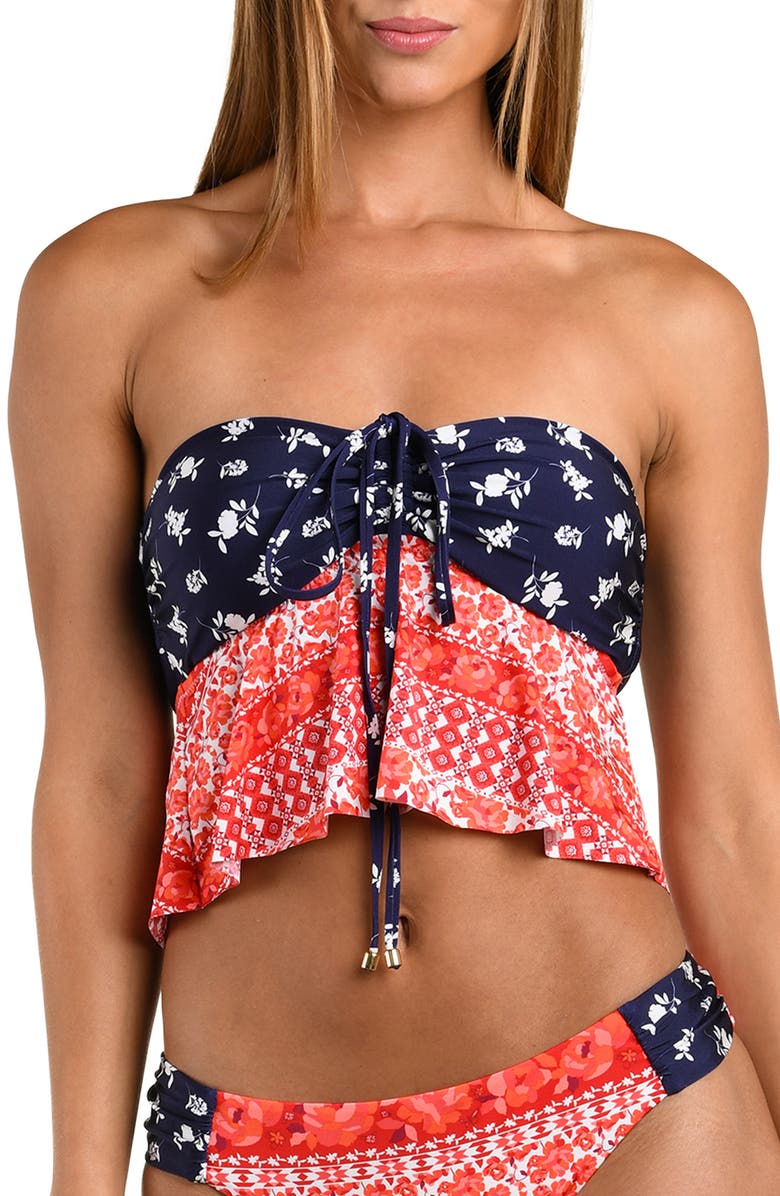 Sunshine 79 Flowers & Stripes Halter Bandeau Tankini Top, Alternate, color,