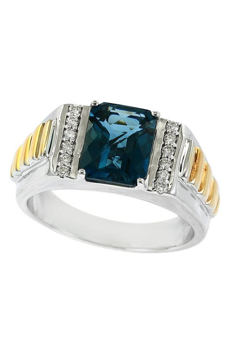 Two-Tone Diamond & London Blue Topaz Ring - Size 10