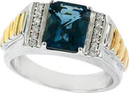 EFFY Two-Tone Diamond & London Blue Topaz Ring - Size 10