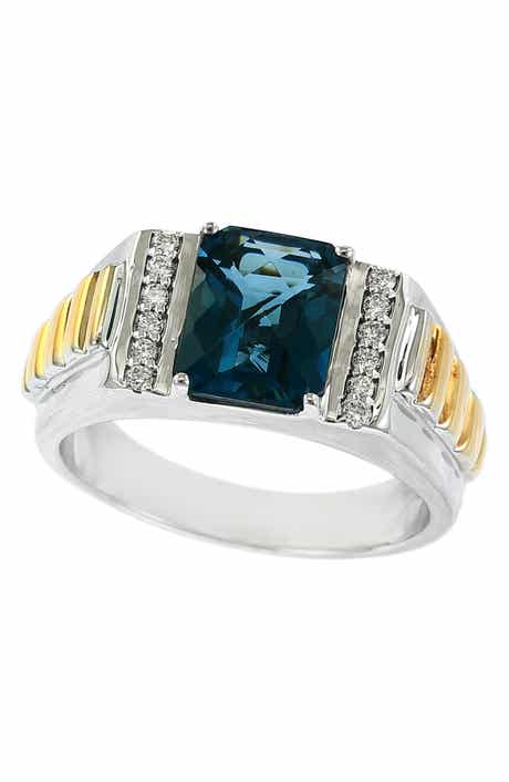 EFFY Two-Tone Diamond & London Blue Topaz Ring - Size 10