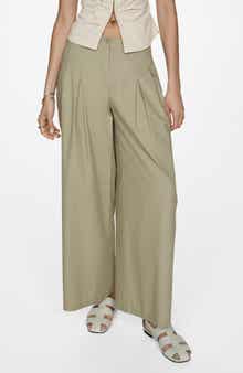 MANGO Pleated Cotton Wide Legs Pants