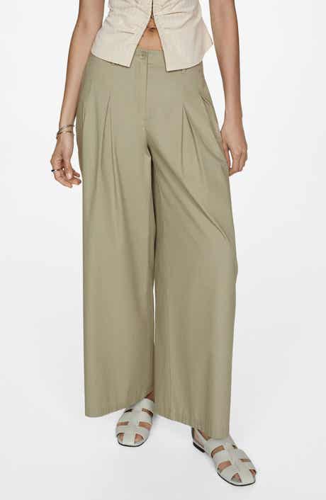 MANGO Pleated Cotton Wide Legs Pants