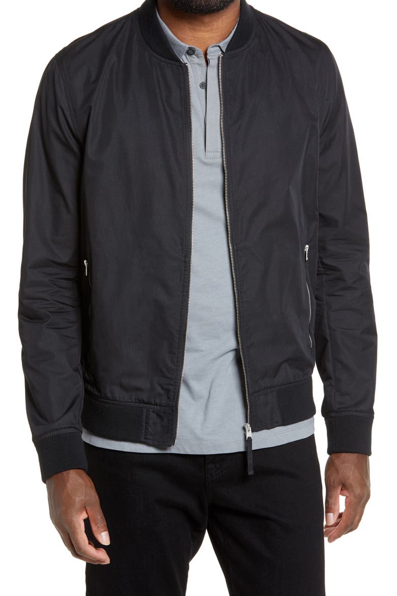 Udan Slim Fit Bomber Jacket, Main, color, BLACK