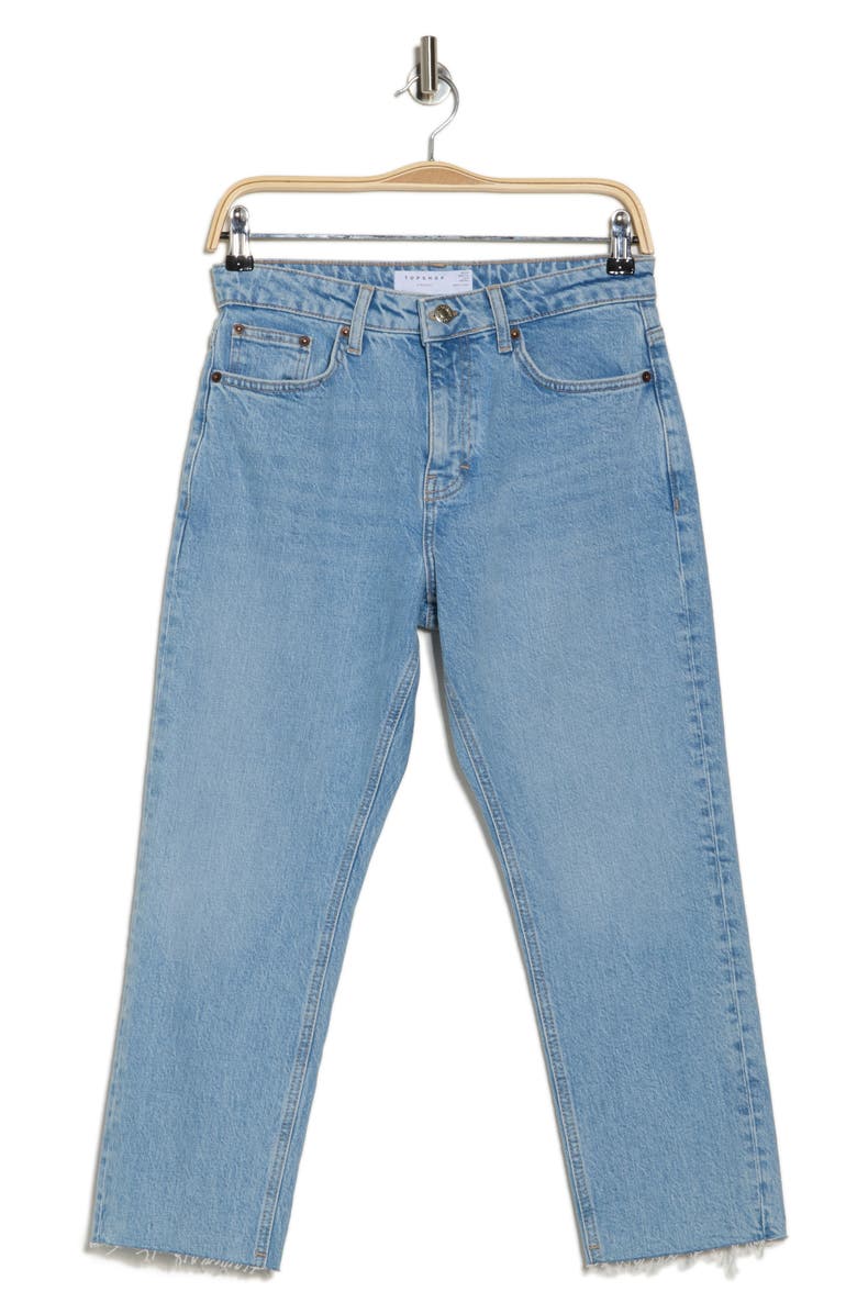 Topshop Mid Rise Raw Hem Straight Leg Jeans, Alternate, color,