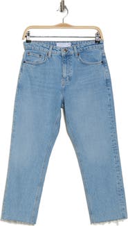 Topshop Mid Rise Raw Hem Straight Leg Jeans