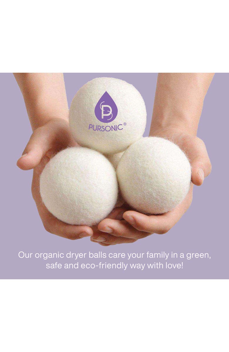 PURSONIC 100% Pure New Zealand Wool Dryer Balls- Includes Lavender & Peppermint Oils, Alternate, color, White