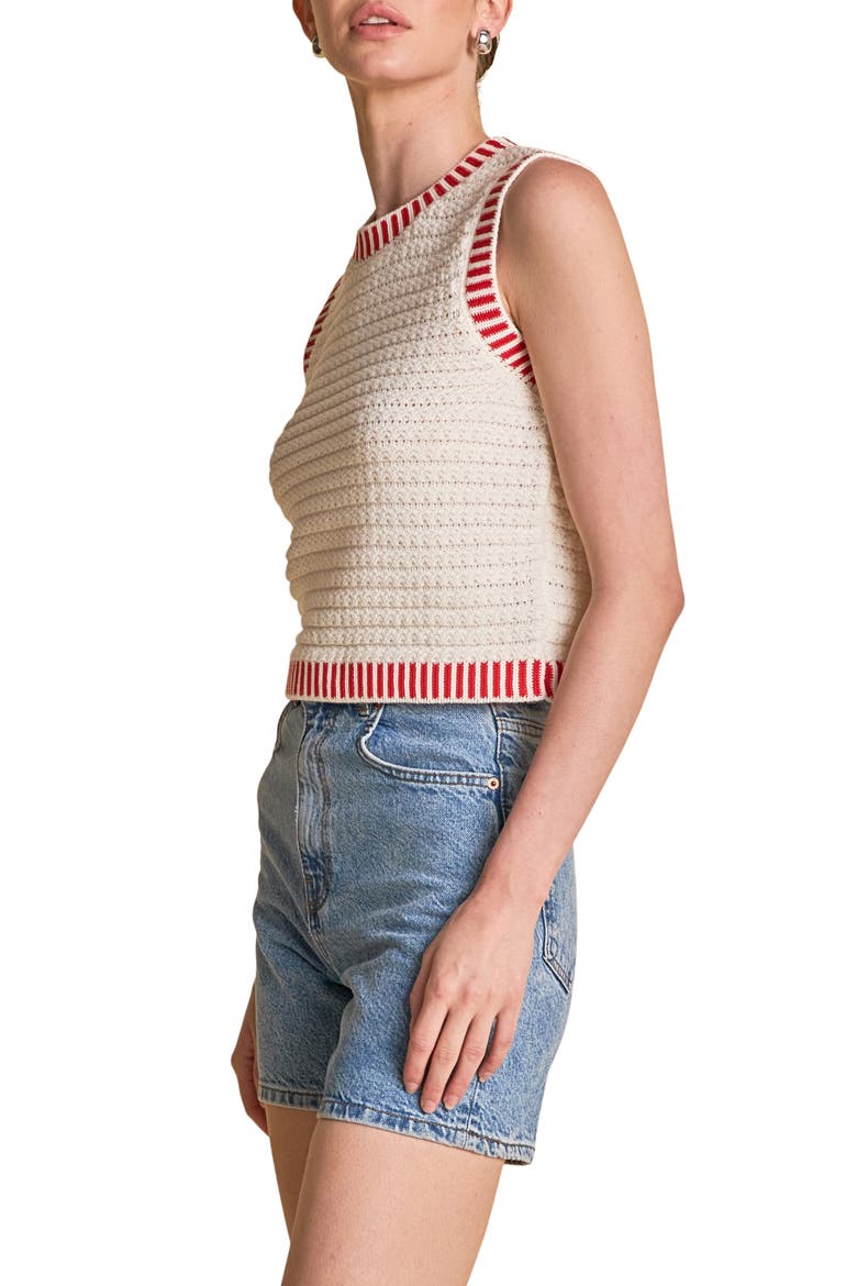Ribbed Border Sweater Tank, Alternate, color, CREAM/ RED