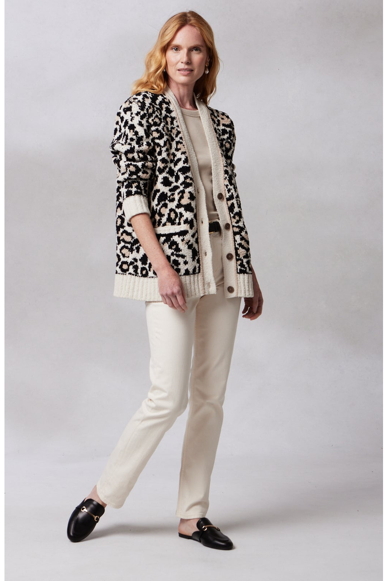 Women's Chenilla Classic Cardigan, Alternate, color, Linen Wheat Black