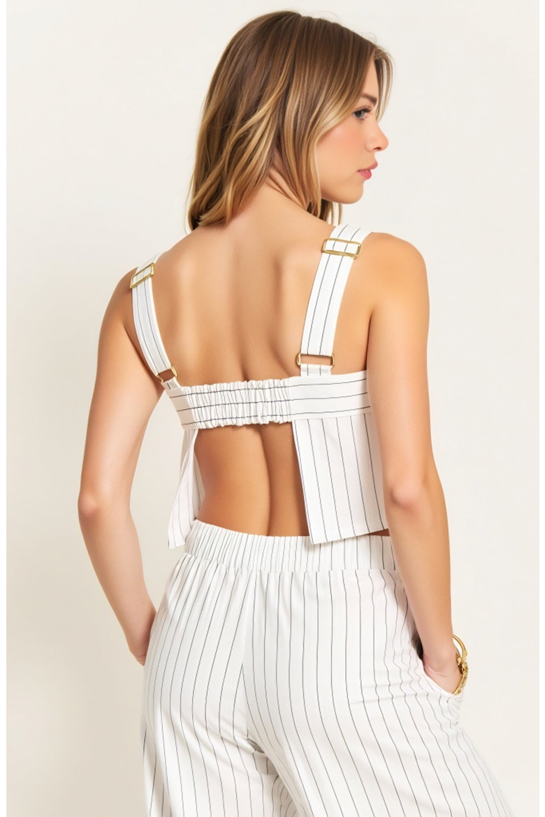 Striped Open Back Crop Top and Wide Leg High Waist Pant Outfit Set, Alternate, color, White / Black Striped