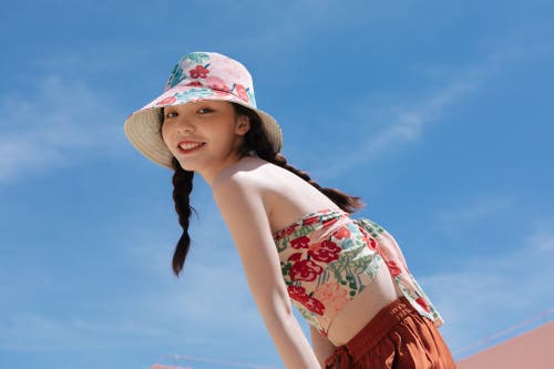 Lost Pattern Nyc "garden Chic" Reversible Floral Bucket Hat In Pink