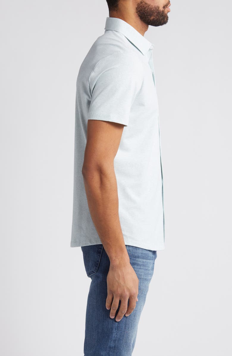 Robert Barakett Keyes Slim Fit Microprint Short Sleeve Knit Button-Up Shirt, Alternate, color, Teal