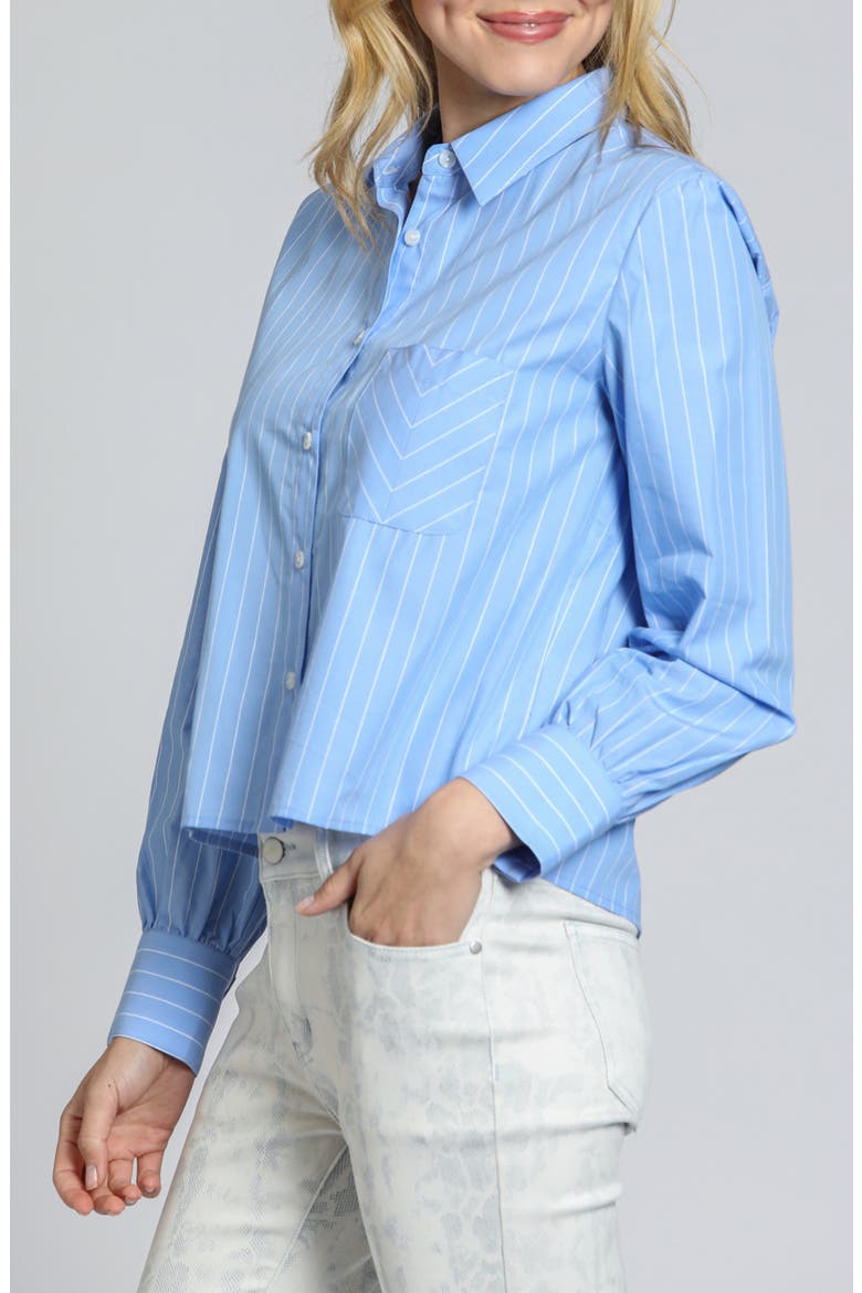 Stripe Cotton Blend Crop Button-Up Shirt, Alternate, color, BLUE/ WHITE STRIPE