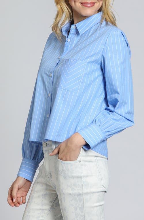 Apny Stripe Cotton Blend Crop Button-up Shirt In Blue/white Stripe