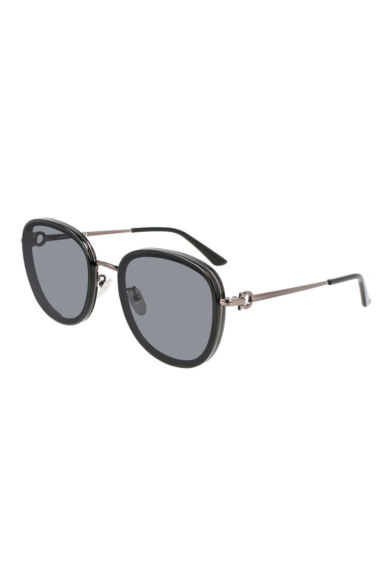 Salvatore Ferragamo 60mm Tea Cup Rectangle Sunglasses, Alternate, color, BLACK/ DARK RUTHENIUM
