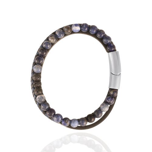 Lucky Brand Stainless Steel (316l) Blue 3-row Bracelet In Black