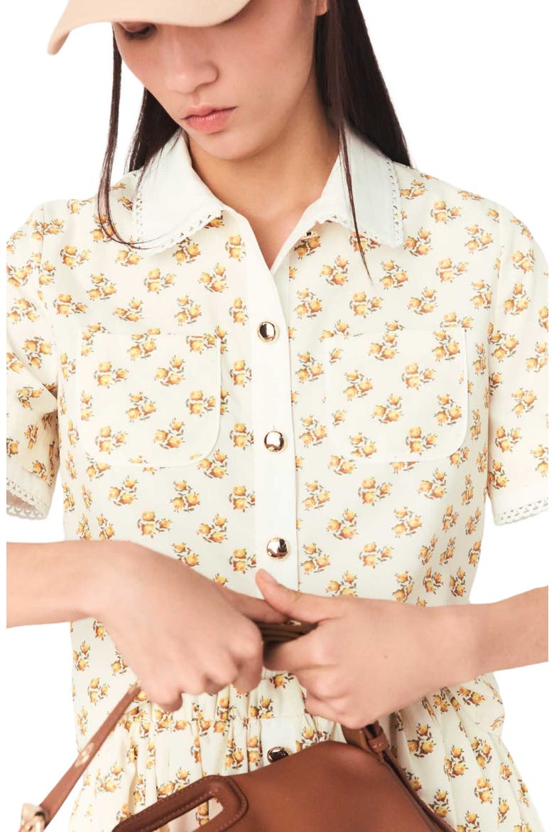 Patterned shirt with croquet trim, Alternate, color, Yellow small flowers print