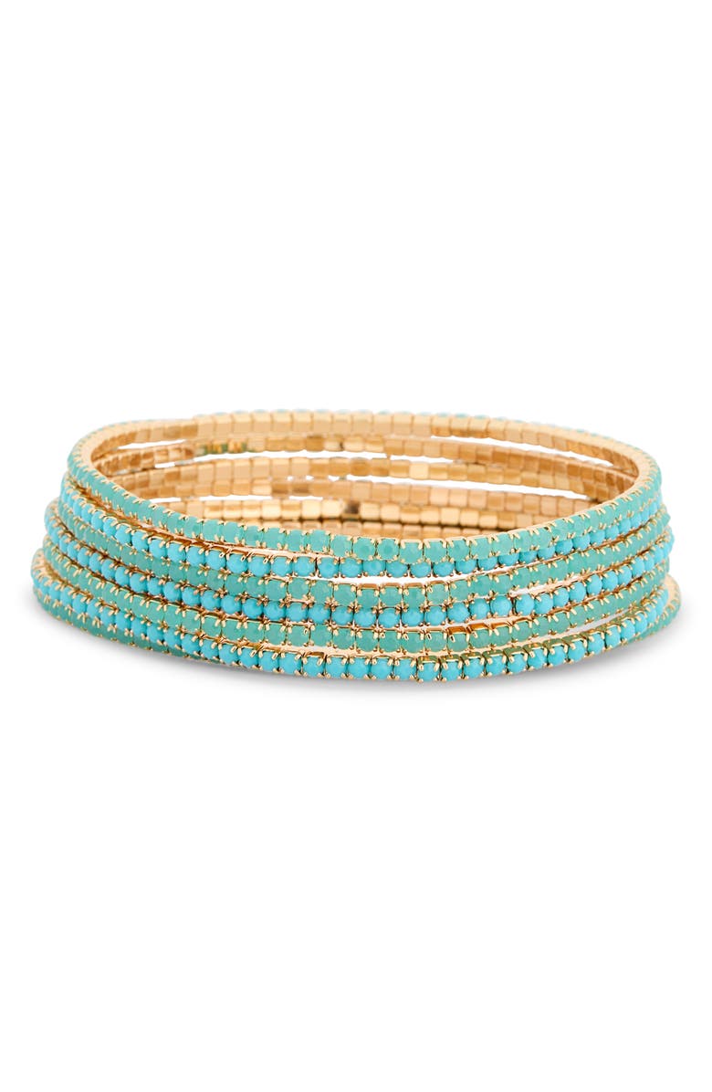 NORDSTROM RACK 7-Pack Crystal Stretch Bracelets, Main, color, Blue- Turquoise- Gold