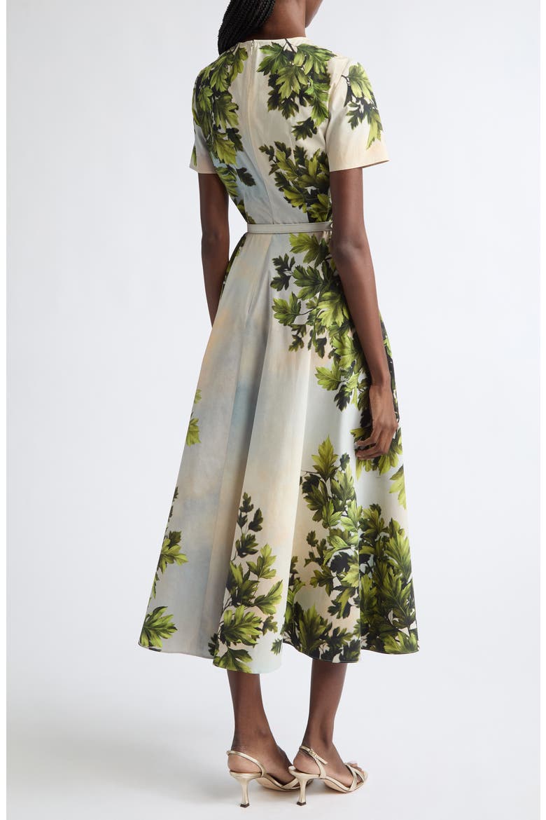 Maple Leaves Cotton Stretch Poplin Midi Dress, Alternate, color, GREEN MULTI