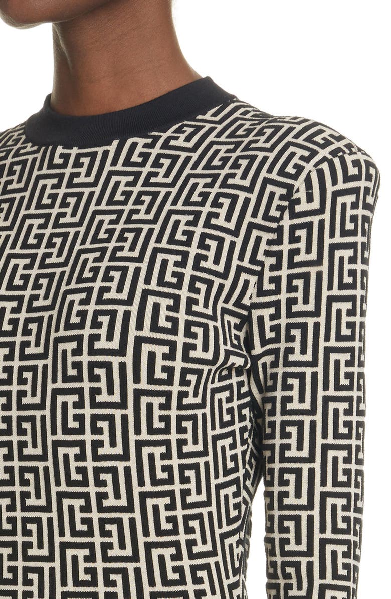 Balmain Monogram Jacquard Long Sleeve Jersey Minidress, Alternate, color,