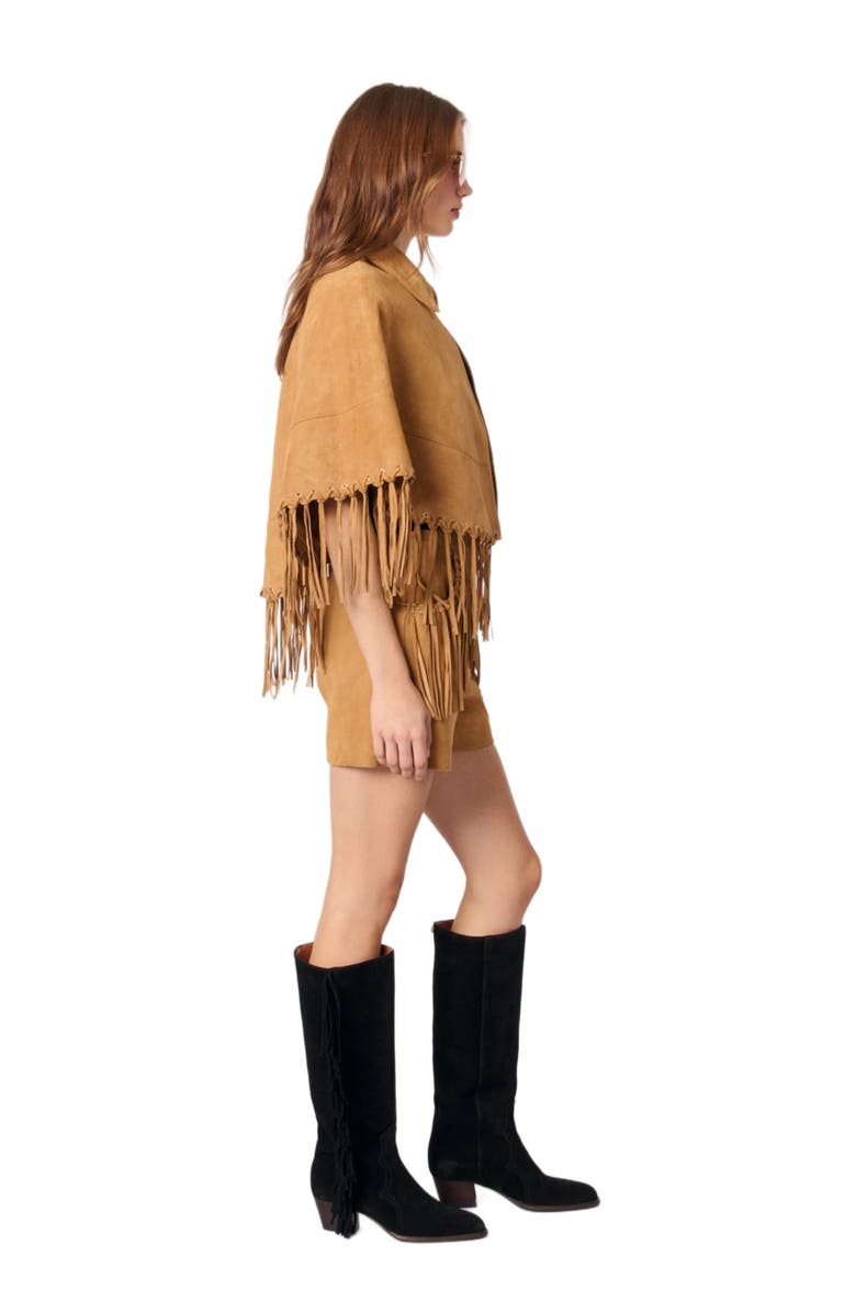 maje Short nubuck fringed coat, Alternate, color, 