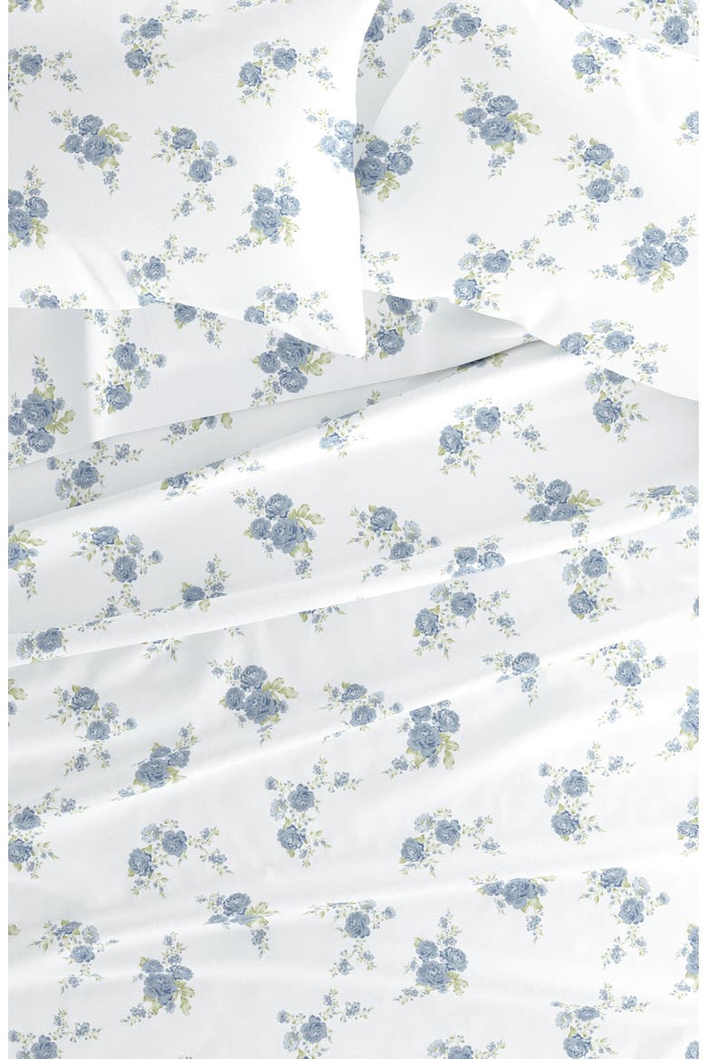 Premium Rose Bunch 4-Piece Flannel Bed Sheet Set, Alternate, color, LIGHT BLUE