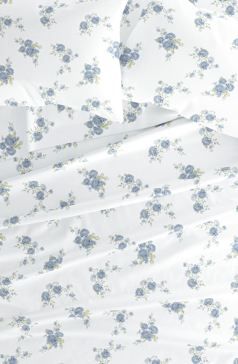 HOMESPUN Premium Rose Bunch 4-Piece Flannel Bed Sheet Set, Alternate, color, Light Blue
