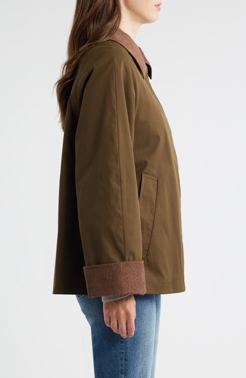 Sam Edelman Corduroy Trim Rain Jacket In Green