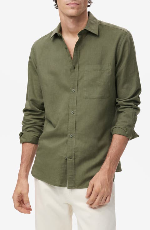 Linen & Cotton Blend Button-Up Shirt