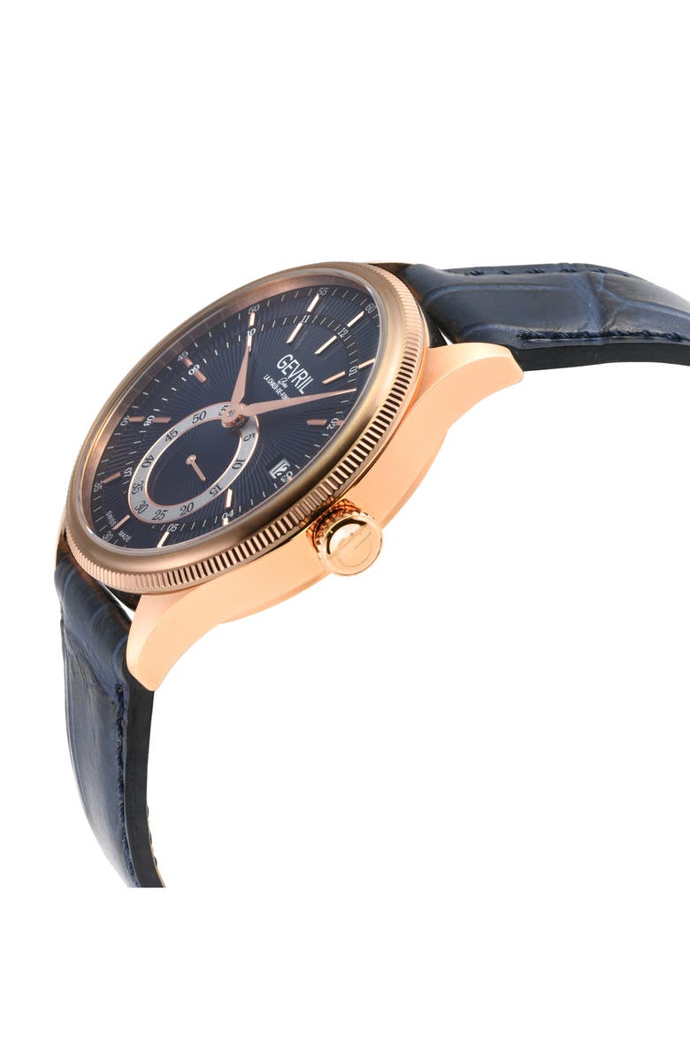 GEVRIL Empire Swiss Automatic Leather Strap Watch, 40mm, Alternate, color, Blue