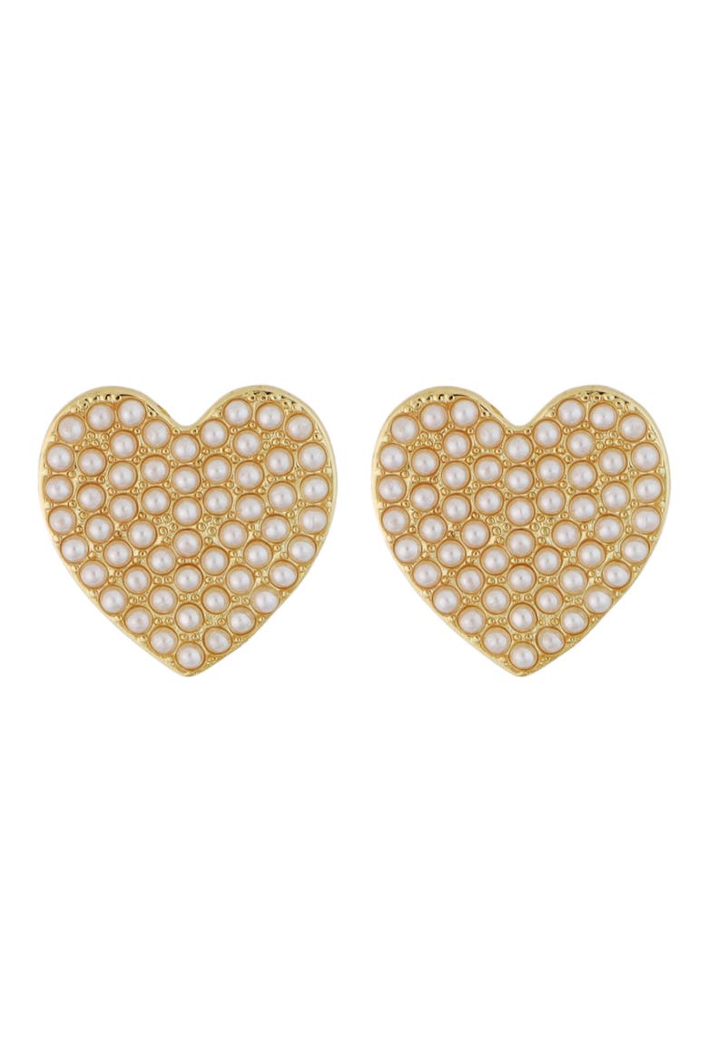 Faux Pearl Heart Stud Earrings, Main, color, GOLD/ WHITE