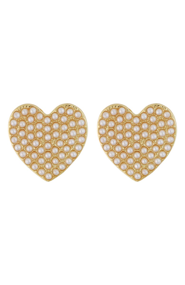 Panacea Faux Pearl Heart Stud Earrings, Main, color, Gold/ White
