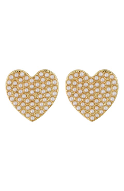 Faux Pearl Heart Stud Earrings