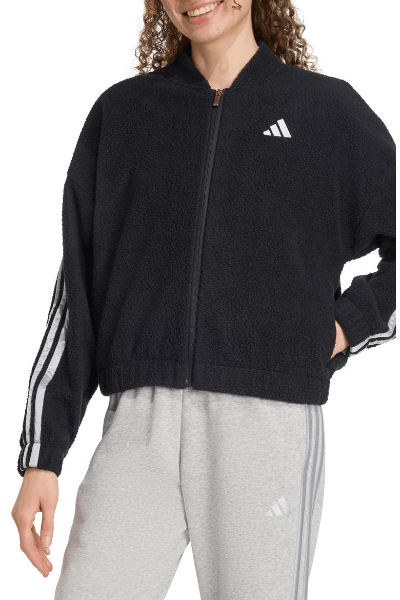Fleece Zip Jacket, Main, color, BLACK/ SILVER METALLIC