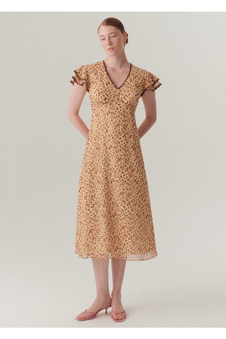 Nora Chiffon Midi Dress, Alternate, color, Orange Patterned