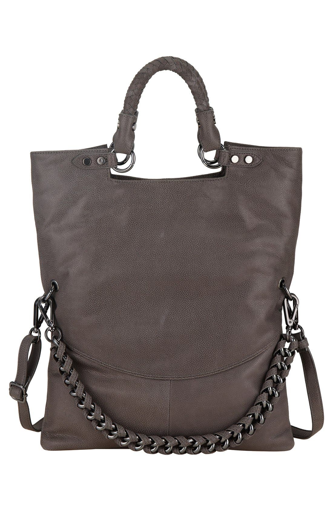 'Iara' 4-in-1 Leather Foldover Tote, Alternate, color, SMOKE