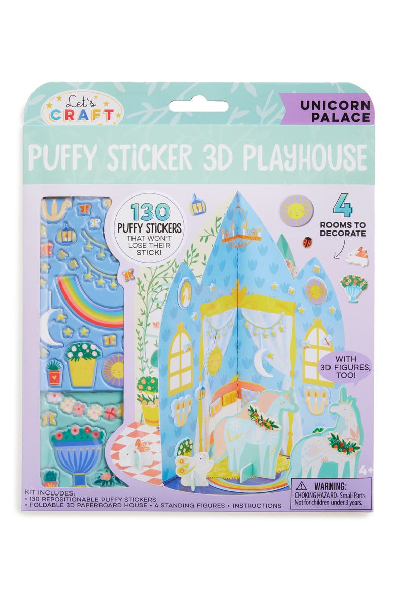 Unicorn Palace 3D Playhouse Puffy Sticker Set, Main, color, MULTI