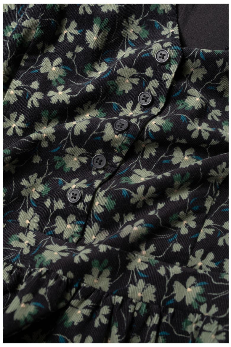 Rose Cottage Floral Long Sleeve Corduroy Midi Dress, Alternate, color, SMUDGE FLORAL ONYX