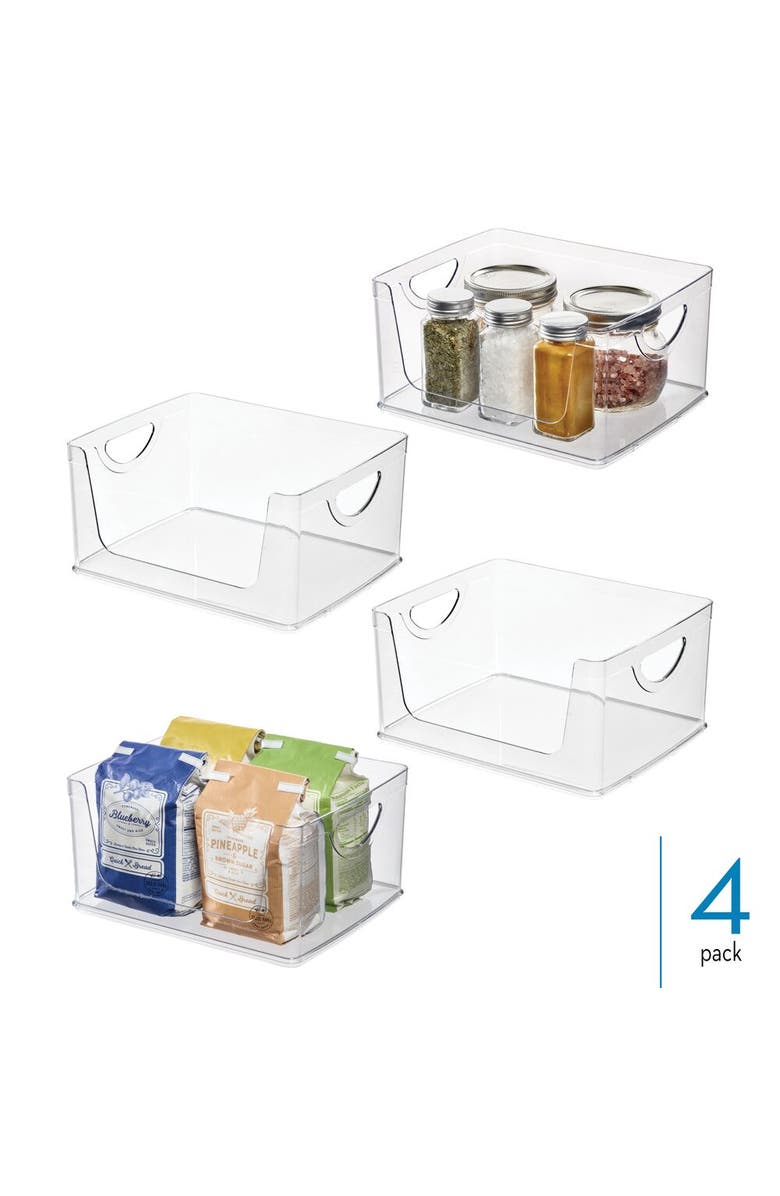 Basic Stackable Open-Front Storage Bins with Handles for Kitchen and Pantry - Set of 4 - Clear, Alternate, color, Clear
