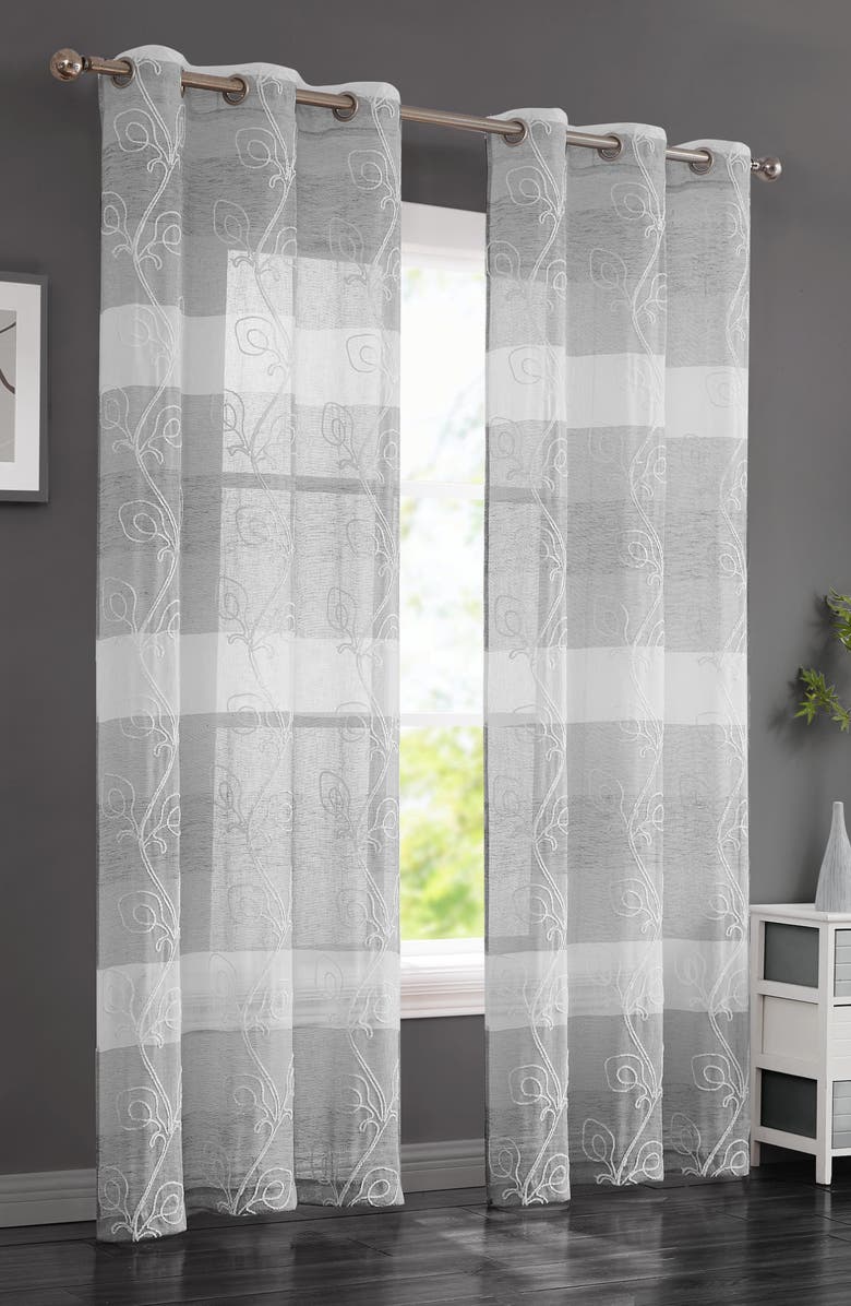 DAINTY HOME Silvia Set of 2 Embroidered Sheer Panel Curtains, Main, color, 