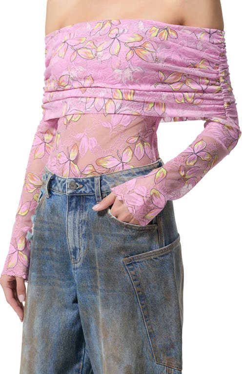 AFRM AFRM LENNOX RUCHED OFF THE SHOULDER LACE BODYSUIT