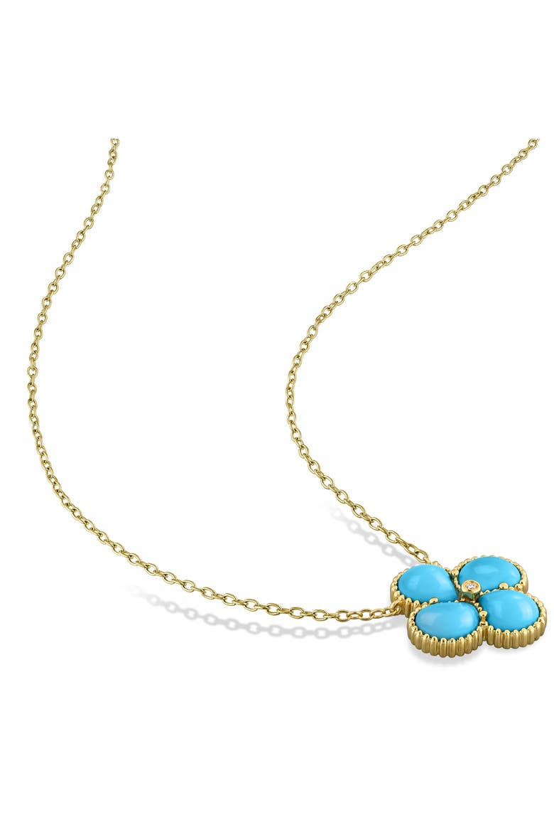 Created-Gemstone & Diamond Accent Clover Necklace, Alternate, color, Created Turquoise
