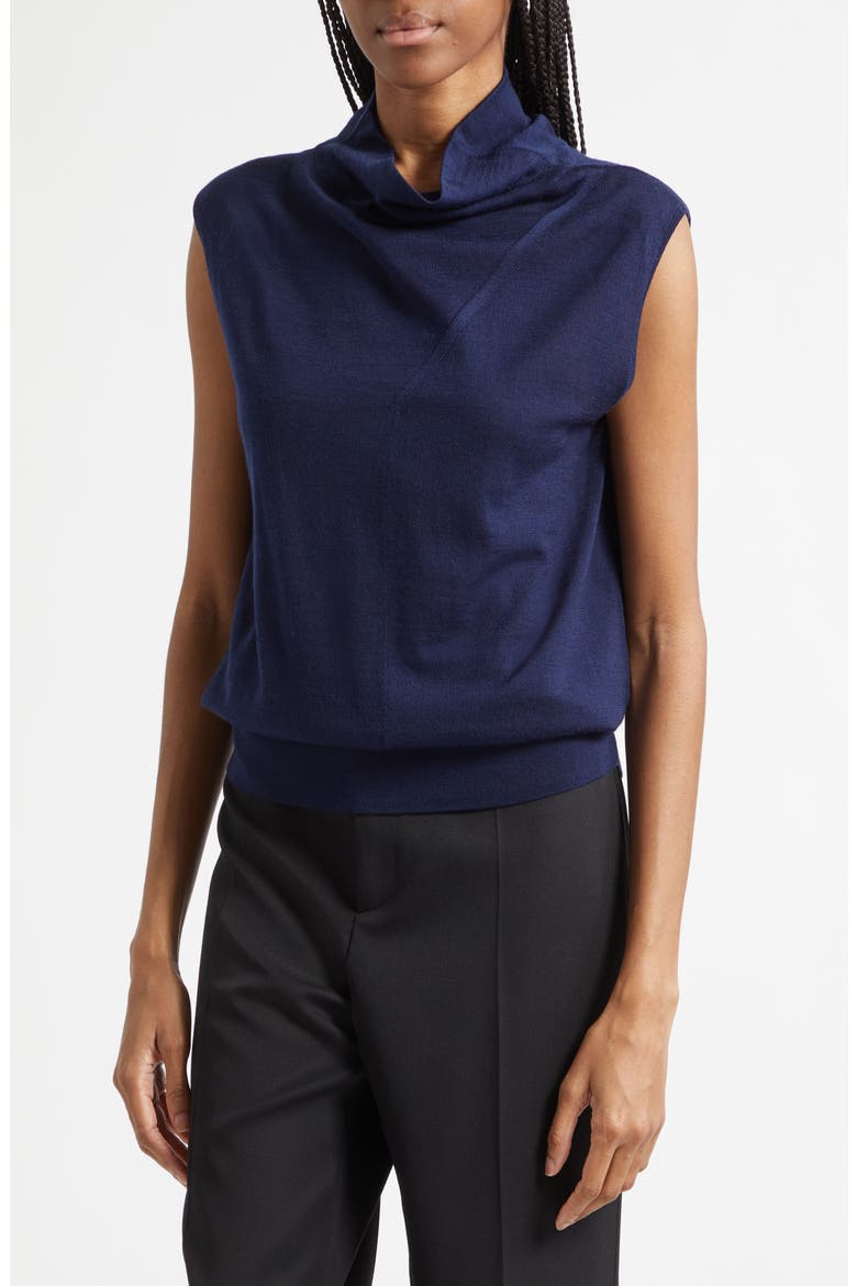Honey Cowl Neck Sleeveless Wool Sweater, Alternate, color, NAVY