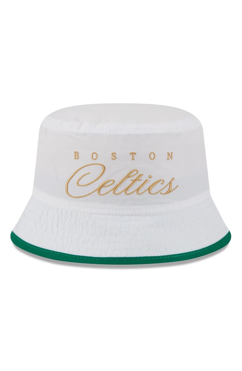 New Era Men's New Era White/Kelly Green Boston Celtics 2025 NBA Draft Nylon Bucket Hat, Alternate, color, White