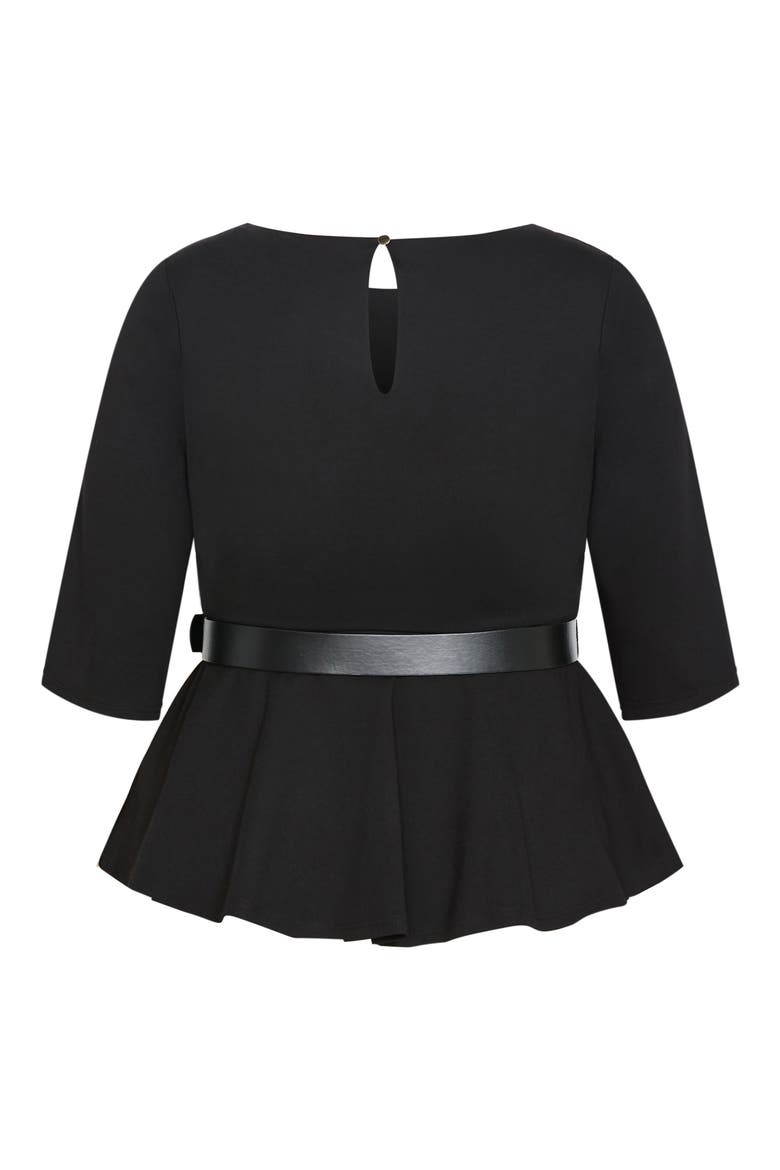 Paige Belted Peplum Top, Alternate, color, BLACK