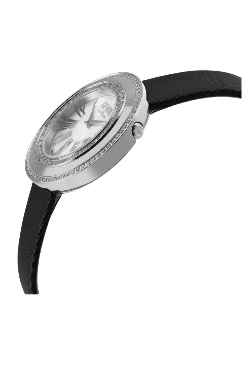Gandria Mother of Pearl Dial Diamond Leather Strap Watch, 36mm - 0.8424ct., Alternate, color, BLACK