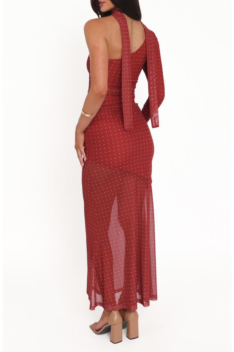 Hollie Polka Dot Scarf, One-Shoulder Mesh Top & Maxi Skirt Set, Alternate, color, RED POLKA DOT